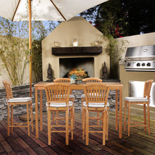 7 Piece Teak Wood Orleans 71" Rectangular Bar Set including 6 Barstools