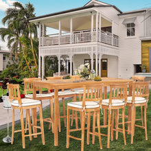 9 Piece Teak Wood Amsterdam 71" Rectangular Bar Set including 8 Barstools