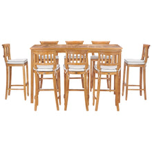 9 Piece Teak Wood Amsterdam 71" Rectangular Bar Set including 8 Barstools