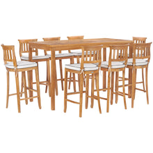 9 Piece Teak Wood Amsterdam 71" Rectangular Bar Set including 8 Barstools