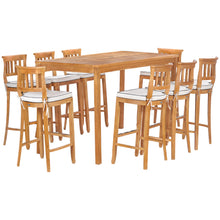 9 Piece Teak Wood Amsterdam 71" Rectangular Bar Set including 8 Barstools
