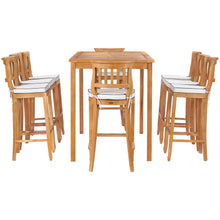 9 Piece Teak Wood Amsterdam 71" Rectangular Bar Set including 8 Barstools