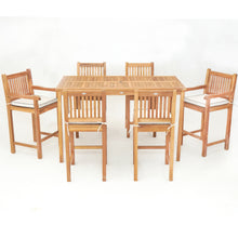 7 Piece Teak Wood Elzas 71" Rectangular Bistro Bar Set including 2 Arm & 4 Side Bar Chairs