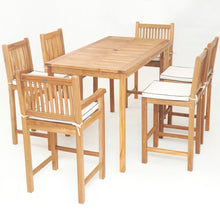 7 Piece Teak Wood Elzas 71" Rectangular Bistro Bar Set including 2 Arm & 4 Side Bar Chairs