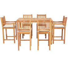 7 Piece Teak Wood Elzas 63" Rectangular Bistro Bar Set including 2 Arm & 4 Side Bar Chairs