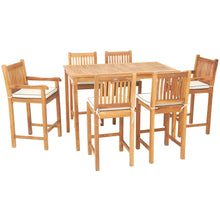 7 Piece Teak Wood Elzas 63" Rectangular Bistro Bar Set including 2 Arm & 4 Side Bar Chairs