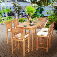 7 Piece Teak Wood Elzas 63" Rectangular Bistro Bar Set including 2 Arm & 4 Side Bar Chairs