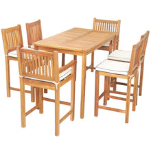 7 Piece Teak Wood Elzas 63" Rectangular Bistro Bar Set including 2 Arm & 4 Side Bar Chairs