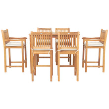 7 Piece Teak Wood Elzas 55" Rectangular Bistro Bar Set including 2 Arm & 4 Side Bar Chairs