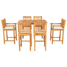 7 Piece Teak Wood Elzas 55" Rectangular Bistro Bar Set including 2 Arm & 4 Side Bar Chairs
