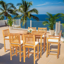 7 Piece Teak Wood Elzas 55" Rectangular Bistro Bar Set including 2 Arm & 4 Side Bar Chairs