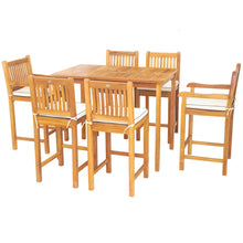 7 Piece Teak Wood Elzas 55" Rectangular Bistro Bar Set including 2 Arm & 4 Side Bar Chairs