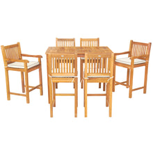 7 Piece Teak Wood Elzas 55" Rectangular Bistro Bar Set including 2 Arm & 4 Side Bar Chairs
