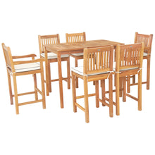 7 Piece Teak Wood Elzas 55" Rectangular Bistro Bar Set including 2 Arm & 4 Side Bar Chairs