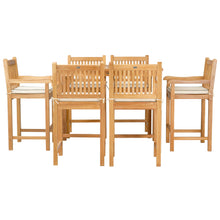 7 Piece Teak Wood Elzas 55" Rectangular Bistro Bar Set including 6 Barstools with Arms