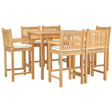 7 Piece Teak Wood Elzas 55" Rectangular Bistro Bar Set including 6 Barstools with Arms