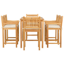 7 Piece Teak Wood Elzas 55" Rectangular Bistro Bar Set including 6 Barstools with Arms