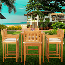 7 Piece Teak Wood Elzas 55" Rectangular Bistro Bar Set including 6 Barstools with Arms