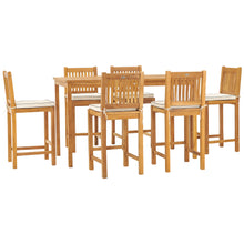 7 Piece Teak Wood Elzas 71" Rectangular Bistro Bar Set including 6 Bar Chairs