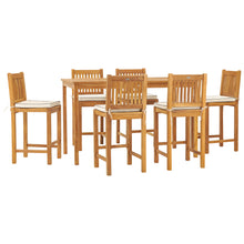7 Piece Teak Wood Elzas 71" Rectangular Bistro Bar Set including 6 Bar Chairs