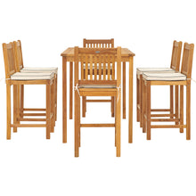 7 Piece Teak Wood Elzas 71" Rectangular Bistro Bar Set including 6 Bar Chairs