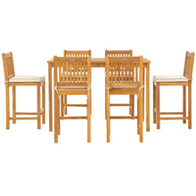 7 Piece Teak Wood Elzas 63" Rectangular Bistro Bar Set including 6 Bar Chairs
