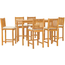 7 Piece Teak Wood Elzas 63" Rectangular Bistro Bar Set including 6 Bar Chairs