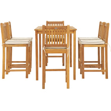 7 Piece Teak Wood Elzas 63" Rectangular Bistro Bar Set including 6 Bar Chairs