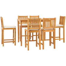 7 Piece Teak Wood Elzas 55" Rectangular Bistro Bar Set including 6 Bar Chairs