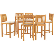 7 Piece Teak Wood Elzas 55" Rectangular Bistro Bar Set including 6 Bar Chairs