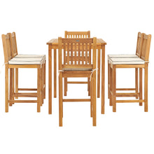 7 Piece Teak Wood Elzas 55" Rectangular Bistro Bar Set including 6 Bar Chairs