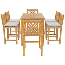 7 Piece Teak Wood Chippendale 55" Rectangular Bistro Bar Set including 2 Arm & 4 Side Bar Chairs