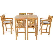 7 Piece Teak Wood Chippendale 55" Rectangular Bistro Bar Set including 2 Arm & 4 Side Bar Chairs