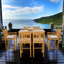 7 Piece Teak Wood Chippendale 55" Rectangular Bistro Bar Set including 2 Arm & 4 Side Bar Chairs