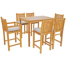 7 Piece Teak Wood Chippendale 55" Rectangular Bistro Bar Set including 2 Arm & 4 Side Bar Chairs