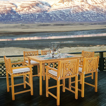 7 Piece Teak Wood Chippendale 63" Rectangular Bistro Bar Set including 6 Bar Chairs with Arms