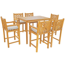 7 Piece Teak Wood Chippendale 55" Rectangular Bistro Bar Set including 6 Bar Chairs with Arms
