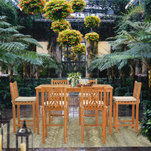 7 Piece Teak Wood Chippendale 71" Rectangular Bistro Bar Set including 6 Bar Chairs