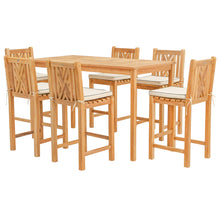 7 Piece Teak Wood Chippendale 71" Rectangular Bistro Bar Set including 6 Bar Chairs