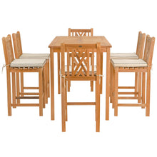 7 Piece Teak Wood Chippendale 71" Rectangular Bistro Bar Set including 6 Bar Chairs
