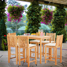 7 Piece Teak Wood Chippendale 63" Rectangular Bistro Bar Set including 6 Bar Chairs