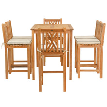 7 Piece Teak Wood Chippendale 63" Rectangular Bistro Bar Set including 6 Bar Chairs