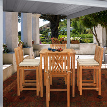 7 Piece Teak Wood Chippendale 63" Rectangular Bistro Bar Set including 6 Bar Chairs