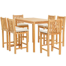7 Piece Teak Wood Chippendale 55" Rectangular Bistro Bar Set including 6 Bar Chairs