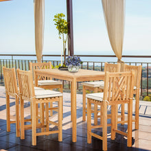 7 Piece Teak Wood Chippendale 55" Rectangular Bistro Bar Set including 6 Bar Chairs