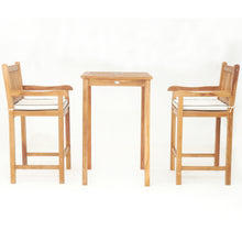 3 Piece Teak Wood Elzas Intimate Bistro Bar Set includes 27" Table and 2 Barstools with Arms