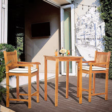 3 Piece Teak Wood Elzas Intimate Bistro Bar Set includes 27" Table and 2 Barstools with Arms