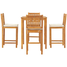 5 Piece Teak Wood Elzas Bistro Bar Set including 35" Square Table and 4 Barstools