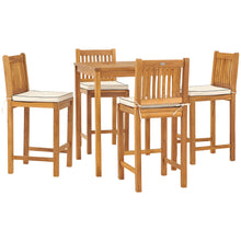 5 Piece Teak Wood Elzas Bistro Bar Set including 35" Square Table and 4 Barstools
