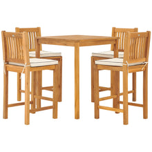 5 Piece Teak Wood Elzas Bistro Bar Set including 35" Square Table and 4 Barstools